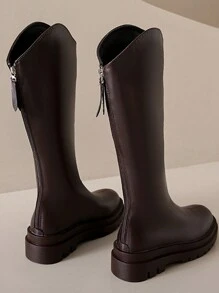 Retro dicke Plateau High Boots Frauen 2024 Neue High-Top V-Ausschnitt Petite Cowboy Stiefel