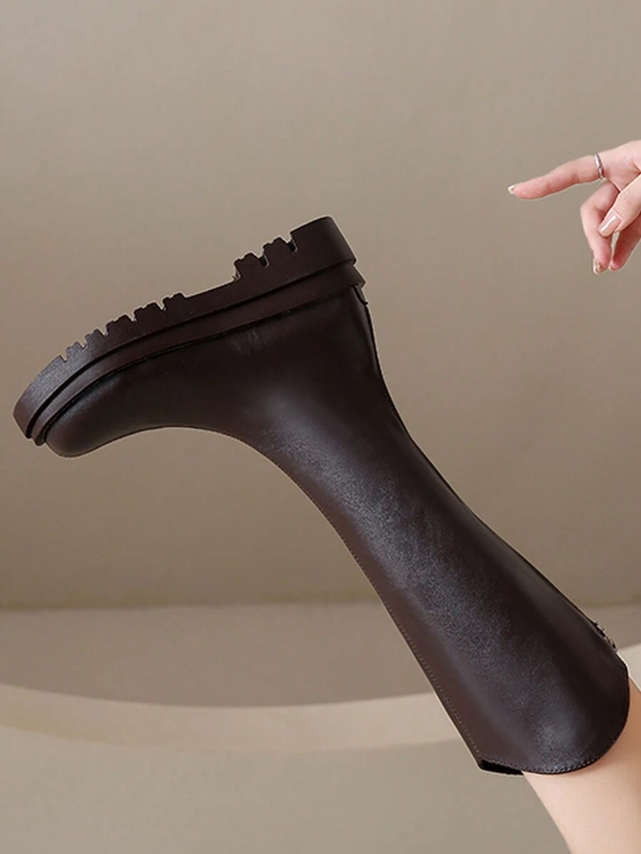 Retro dicke Plateau High Boots Frauen 2024 Neue High-Top V-Ausschnitt Petite Cowboy Stiefel