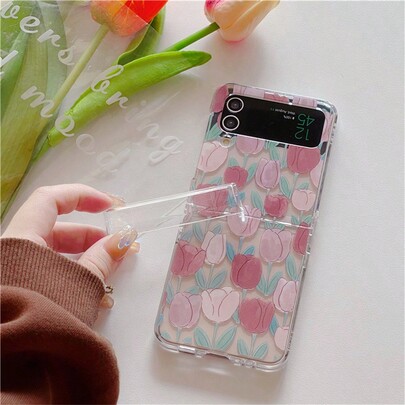 New Cute Tulip Flower Illustration Foldable Phone Case For Samsung Galaxy Z Flip3 5GGalaxy Z Flip 4 5GGalaxy Z Flip 5 5GGalaxy Z Flip 6 5GGalaxy Z