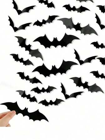 12/48/60Pcs Halloween Bat Decorative Stickers, Festive Atmosphere Indoor Walls Stickers For Halloween Holiday Party Indoor Decoration,Christmas