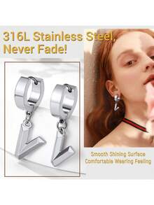 1 Pair Classic Fashion Stainless Steel Letter Drop Earrings For Women Girls Initial Name Jewelry Birthday Gift Daily Wear - Silver - View 5