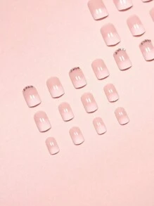 24Pcs Short Square White Ombre Pattern False Nails, Easy Wear Nail Art Decorations Suitable For Women And Girls Press On Nails Nail Supplies Nails