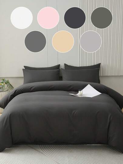 2/3pcs Duvet Cover Set, Bedding Set, Solid Color Skin-Friendly Comforter Cover Set, Simple Style Quilt Cover Set, Comfortable And Soft Breathable, Ideal Easter Gift, For Mother's Day Gift, Perfect Holiday Gift, For Single/Twin/Full/King/Queen Bed Sizes - Ideal For Bedroom, Guest Room, Dormitory, 1pc Duvet Cover With 1/2pcs Pillowcase (Witnout Filler)Machine Washable