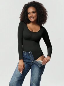 1 件女士无缝全身塑身衣，长袖，收腹 - 黑色 - 查看 6