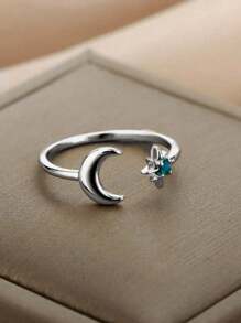 1pc Stylish Gold Plated Glow In The Dark Moon & Star Open Ring, Suitable For Women's Daily Wear, Jewelry Gift