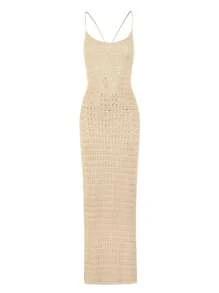 Sexy Backless Sheer Slit Camisole Dress Swimsuit Cover Up, Summer Vacation Dress - Apricot - View 6