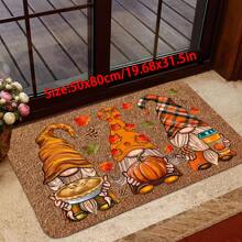 1pc Autumn Theme Doormat, Dwarf Autumn Element Pattern Slip-Resistant Outdoor Decorative Carpet Mat, Thanksgiving & Halloween Decor, Home Autumn Decoration