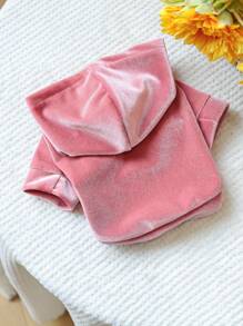 PETCIRCLE 1 件宠物服装，适合小狗幼犬猫的可爱 2 条腿运动衫，休闲天鹅绒连帽衫 - 粉色 - 粉色 - 查看 7