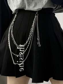 1pc Punk Rock Multi-Layer Silver Metal Hollow Star Pants Chain, Gothic Fashion Accessory Halloween Fathers Day Gift School