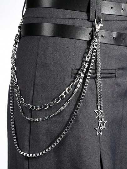 1 件朋克摇滚多层银色金属空心星裤链，哥特式时尚配饰万圣节父亲节礼物学校珠宝男士 Y2k 配饰男士链条牛仔裤配饰哥特式珠宝返校街头万圣节配饰街头服饰配饰