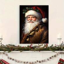 1PC Vertical Rectangular Santa Claus And Bell Art Printed Poster With Frame, Essential For Festive Atmosphere, The Best Choice For Gifts, Christmas Retro Canvas Artwork Mural Bathroom Bedroom Office Living Room Home Decoration - Đỏ - Xem 1