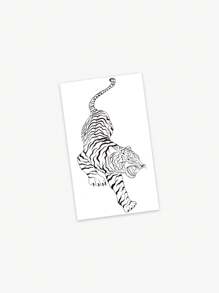 1pc Waterproof & Temporary Tiger Pattern Tattoo Sticker, Suitable For Men & Women Daily Use - Black - View 5