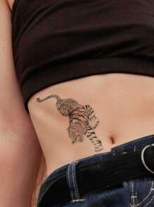 1pc Waterproof & Temporary Tiger Pattern Tattoo Sticker, Suitable For Men & Women Daily Use - Black - View 4