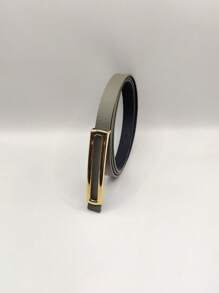 Women's Thin Belt With Gold Buckle - xám - Xem 1