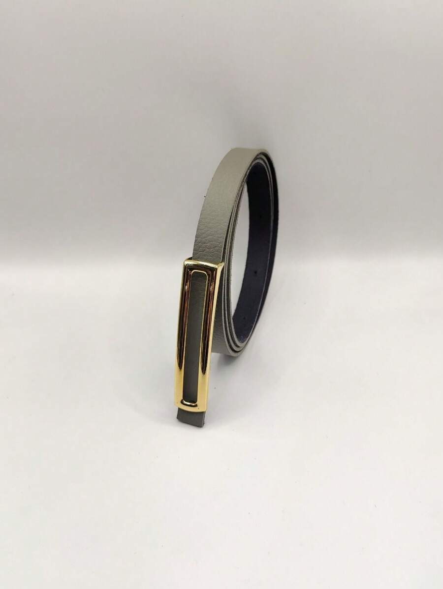 Women's Thin Belt With Gold Buckle - xám - Xem 1