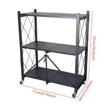 Storage 3 Tier Wide Folding Metal Shelf ,Rolling Trolley Utility Cart Black Outdoor Decor - Black - View 3