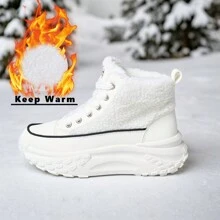 Women High-Top Thermal Lined Thick Bottom Winter Shoes Latest Autumn Winter New Warm Thermal Lined Anti-Slip Versatile Snow Boots Snow Sneakers - White - View 2