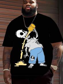 Herren T-Shirt in großen Größen, Lässig mit Schädel Cartoon Muster, Rundhalsausschnitt, Kurzarm