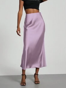 YROOE Fashion Dames Casual Elegante Stretch Satijnen Rok - Mauve paars - Bekijken 3