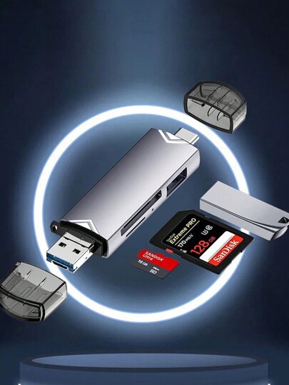 Multi-Functional USB 3.0 Card Reader, Suitable For Camera, Computer, Mobile Phone, Type-C 6-In-1 SD/TF High-Speed Card Reader
