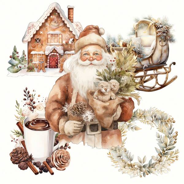 JAI IMAN 99pieces Flower Christmas Gingerbread Man Theme Self-Adhesive Stickers,Perfect For Scrapbooking Supplies,Junk Journal Kits,Crafts,GreetingCard,Christmas Gift,Watercolor Art, Holiday Decorations