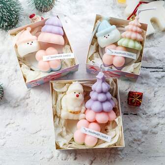 3pcs/Set Macaron Color Christmas Scented Candle Gift Box, Christmas Eve Souvenir,Room Decor,Gifts Home Decor Christmas Decorations Room Decor, Christmas Gifts