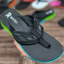 UNISEX SLIP-FLOPS WITH SOFT RUBBER SOLE SIZES 33 TO 44 - BLACK/GREEN BLUE - View 2