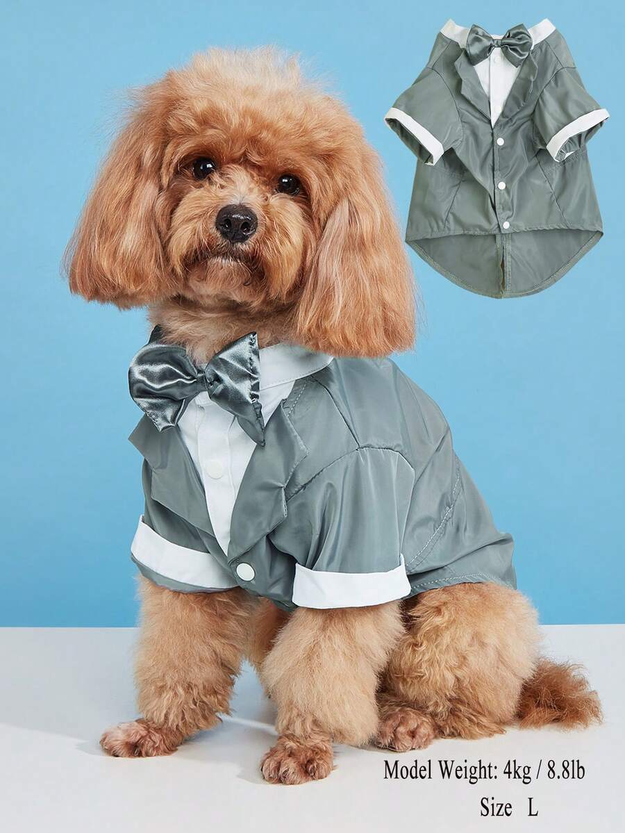 1pc Dog Wedding Festive Bow Tie Tuxedo Style Structured 2 In 1 Multi-Color Button Pet Shirt Suit