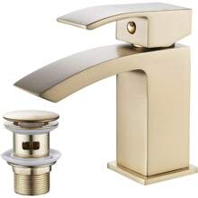 Brushed Gold Basin Taps With Waste Bathroom Waterfall Basin Taps Mixer Faucet - Gold - View 1