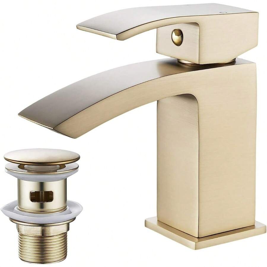 Brushed Gold Basin Taps With Waste Bathroom Waterfall Basin Taps Mixer Faucet - Gold - View 1