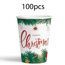 60 piezas/set Juego desechable de vajilla para fiestas navideñas, incluye platos de papel de 9"/7", platos de postre y tazas para café/bebidas frías - Multicolor - Ver 5