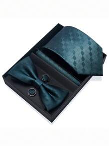 AlanKing 1 套棕色佩斯利领带、领结、口袋巾、袖扣男士礼品套装、西装配饰 - 混色 - 查看 6