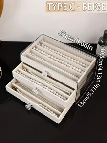 1pc Multifunctional Jewelry Box, 3/5 Layers Necklace Storage Box, Drawer Style Home Jewelry Organizer For Earrings, Rings, Necklaces, Bracelets, Suitable For Jewelry Stores And Daily Use, Large Capacity, Ideal Gift For Women And Girls - Three-layer Jewelry Box - View 5