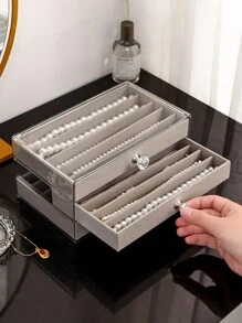 1pc Multifunctional Jewelry Box, 3/5 Layers Necklace Storage Box, Drawer Style Home Jewelry Organizer For Earrings, Rings, Necklaces, Bracelets, Suitable For Jewelry Stores And Daily Use, Large Capacity, Ideal Gift For Women And Girls - Three-layer Jewelry Box - View 6