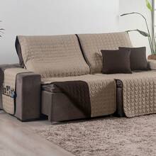 Shield Retractable Sofa Protector 400 Threads 2.20m Seat 4 Seats 2 Modules Quilted Shawl - Hồng-Thuốc Lá - Xem 2