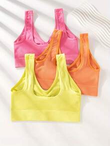 3 件套女士多色舒适弹力带钢圈健身运动文胸无缝内衣 - 彩色 - 查看 4