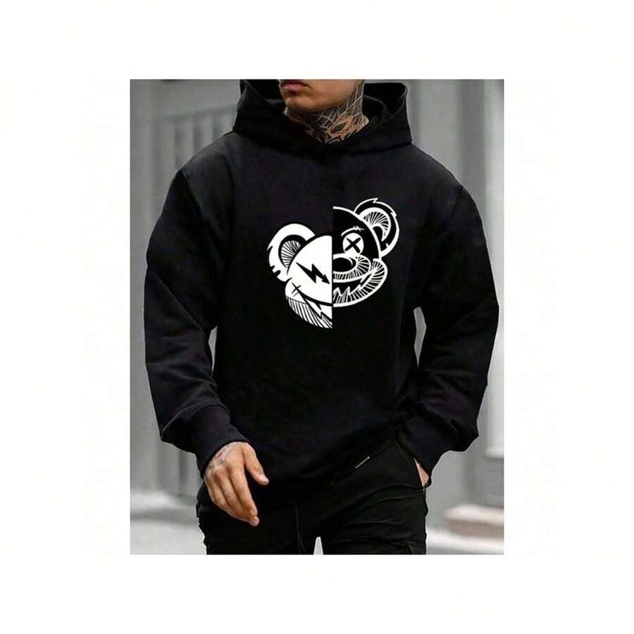 Men's Sweatshirt Winter Bear Face Casual - màu đen - Xem 1