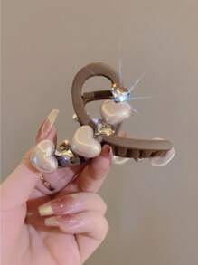 topshiny 1个法式水晶和仿珍珠心形发夹，优雅精致的设计，适合温柔甜美的女性和女孩日常佩戴，情人节礼物，也适合秋冬季节女性度假装扮。 - 彩色 - 查看 3