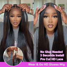 bling hair 180% Density 6x4 13x6 Straight Lace Glueless Wig Human Hair Pre-Plucked Pre-Cut Lace Glueless Wigs No Glue Lace Front Closure Wig 13x6 Straight Human Hair - Natural Black - Xem 3