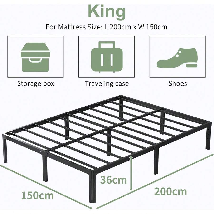 King Size Bed Frame 5ft With Rounded Corner Legs, Heavy Duty Metal King