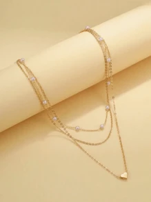 3-Layer Necklace Set, Minimalist Heart Shaped Faux Pearl Necklace For Women, Suitable For Dates, Gatherings, Vacations, Everyday Wear, Holiday Gifts