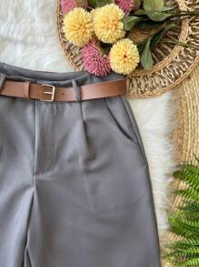 Tailored Bermuda Shorts For Women With Belt And Zipper And Bag - Dark Grey - View 2