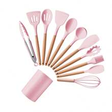 Keidason 12 件硅胶厨具不粘锅厨房用具套装铲子铲子打蛋器木柄烹饪工具套装、烘焙工具、厨房小工具、礼品包装 - 彩色 - 查看 18