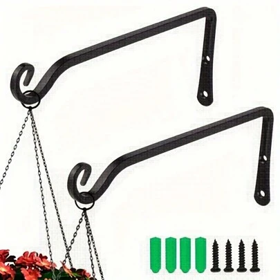 Contemporary Metal Wall Mount Hook - Decorative Wrought Iron Bracket For Hanging Lanterns, Bird Feeders, Planters - Easy Install Garden Accessory For Outdoor Decor