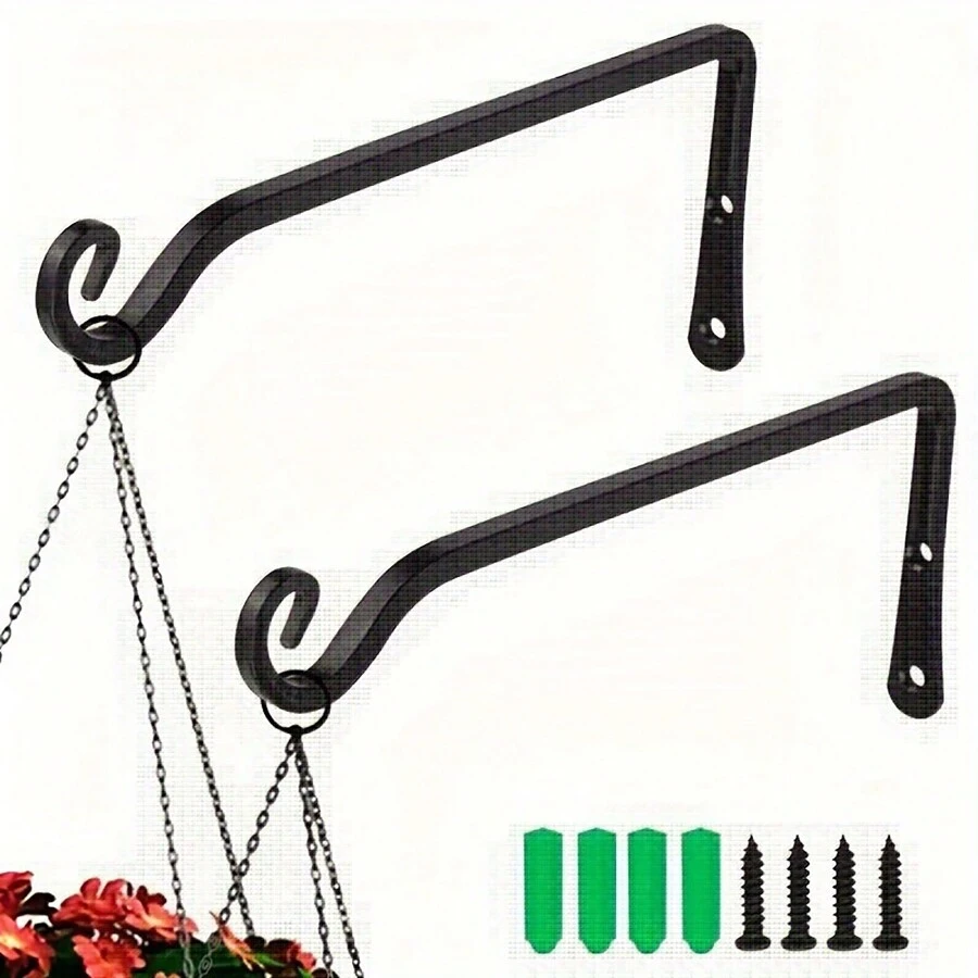 Contemporary Metal Wall Mount Hook - Decorative Wrought Iron Bracket For Hanging Lanterns, Bird Feeders, Planters - Easy Install Garden Accessory For Outdoor Decor - Black - View 1
