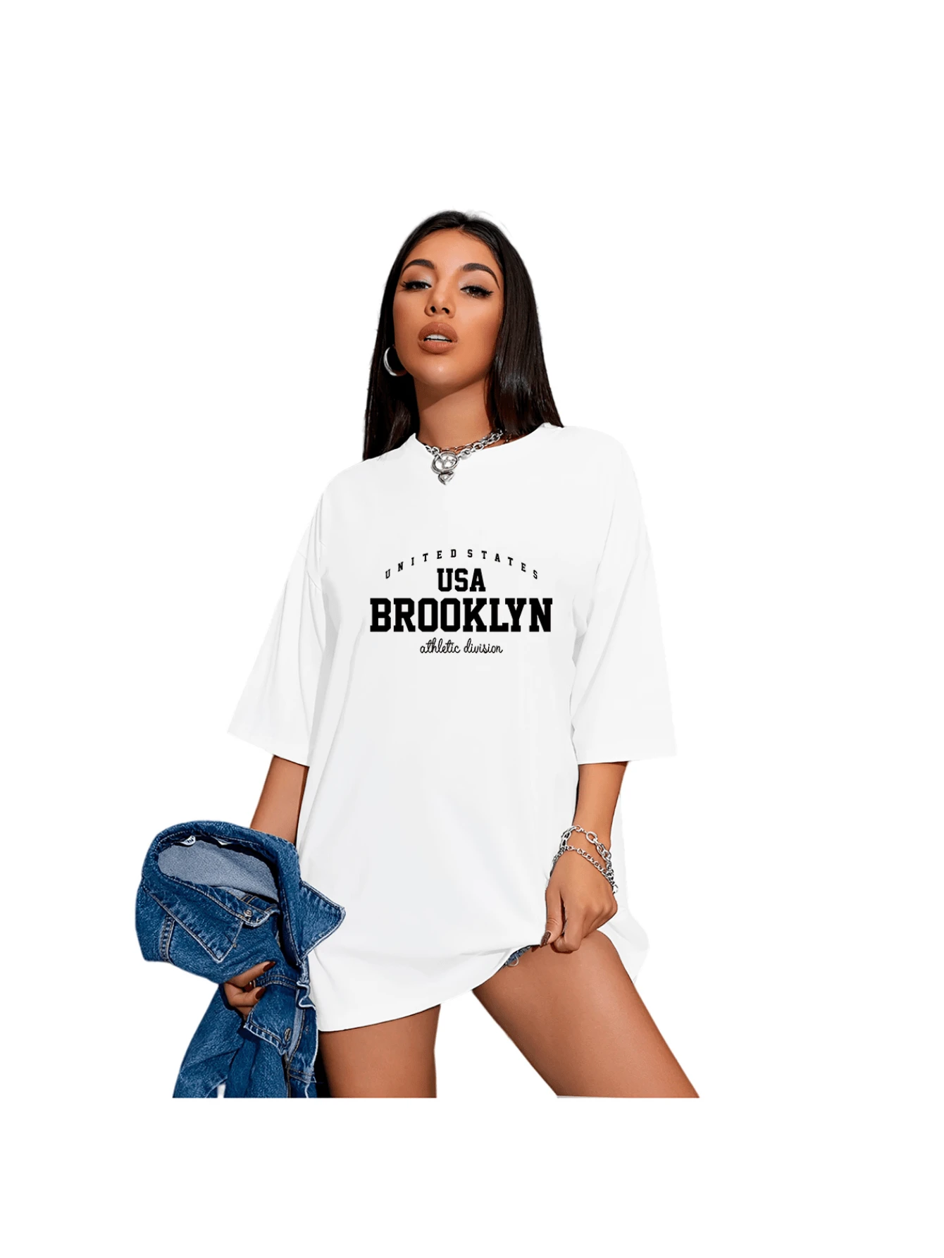 Oversized Brooklyn Wide T-Shirt Fashion WOMEN - trắng - Xem 1