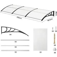 270x98.5cm Canopy For Front Door, Transparent Arched Canopy, Polycarbonate Bracket, Reinforced Aluminum Strips, Window Awning, Arched Canopy, Sun Protection And Rain Protection - Black - View 2