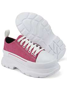 Women's Comfortable High Platform Blogger Sneakers - Hồng - Xem 5