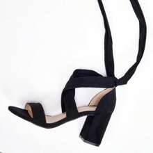 Strappy Heels For Women Chunky Heels High Heeled Sandals,3.15 Inch Sexy Women's Lace Up Platform Block Heels Sandals,Comfortable Tie Up Heels Open Toe Party Shoes Valentines - 黑色 - 查看 2
