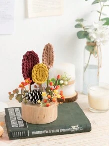 1Pc Handmade Crochet Lá Hoa Giả Sắp Xếp Bằng Gỗ, Chậu Cây Giả, Quả Thông, Hoa Giả, Cây Giả, Phong Cách Nhật Bản Cổ Điển Trang Trí Nhà Rustic, Trang Trí Mùa Thu, Nhà Nông Trại, Phòng Gia Đình, Ký Túc Xá Trường Học, Văn Phòng, Trung Tâm Bàn, Trang Trí Bàn, Trang Trí Sân Vườn - Nhiều màu - Xem 9